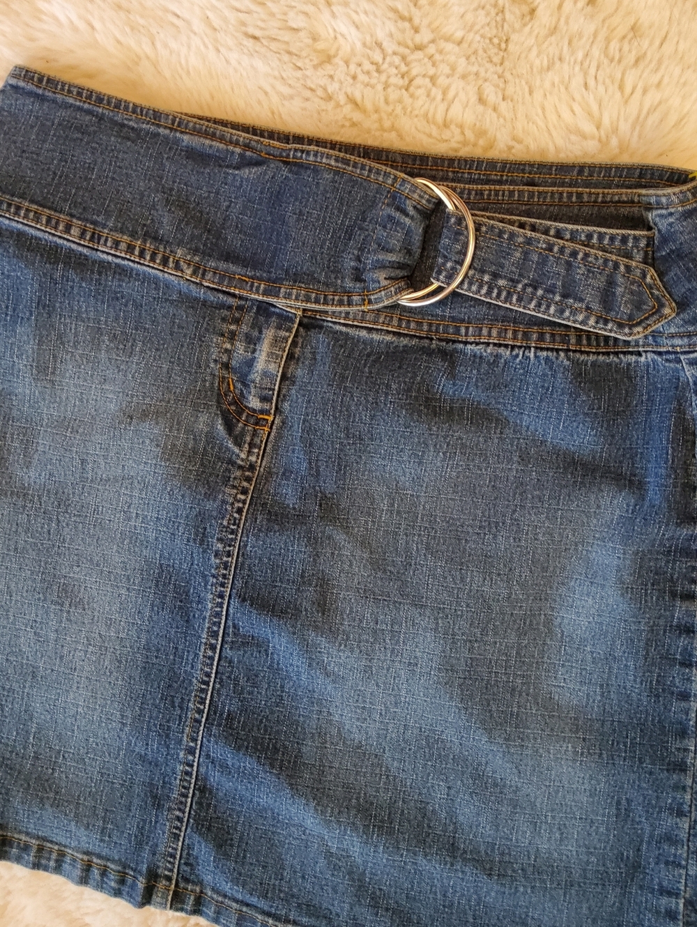 90s/ Y2K No Boundaries Blue Denim Mini Skirt with D-Ring Belt - Picture 3 of 6